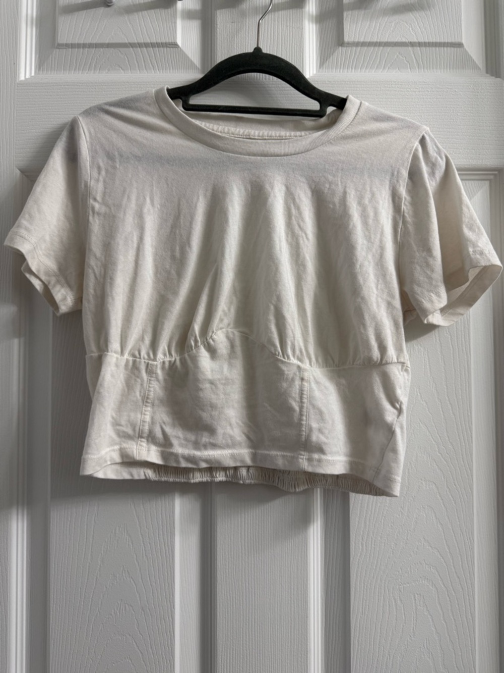 Arizona Jean Co Womens White Short Sleeve Corset Cropped Crewneck T-Shirt Size L